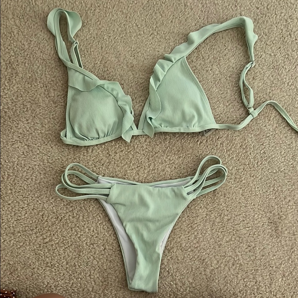Mint Green Ruffle Bikini Set